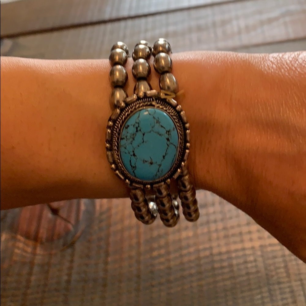 Antique Silver Blue Tibetan Bracelet
